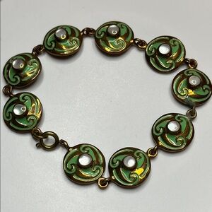 Sterlings 925 & green enamel Elegant Green and Gold Bracelet